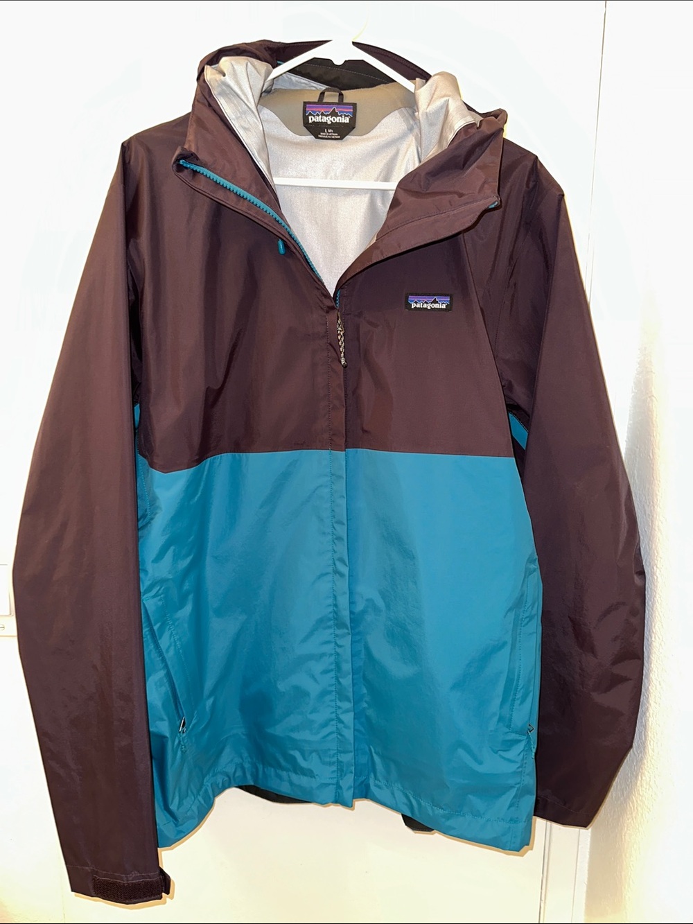 Patagonia Colorblock Rain Jacket — Teal and Brown